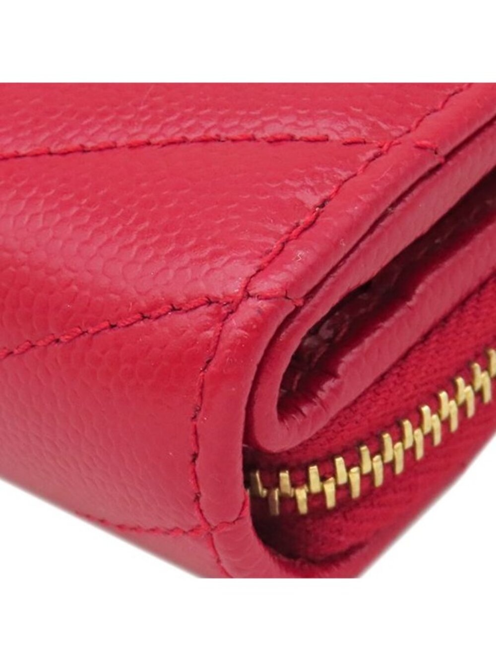 Saint Laurent Bifold Wallet Cassandra Stitch Compact Zip Leather Red Gold - Picture 4 of 13